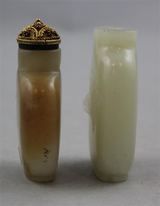 Two Chinese pale celadon jade snuff bottles, 1800-1900, Richards no.s 34 and 359